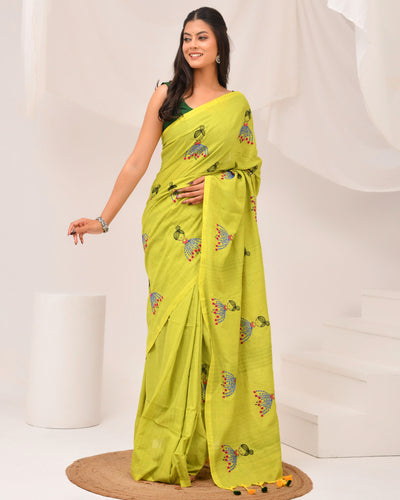 Cheerful Doll Embroidery Cotton Handloom Saree