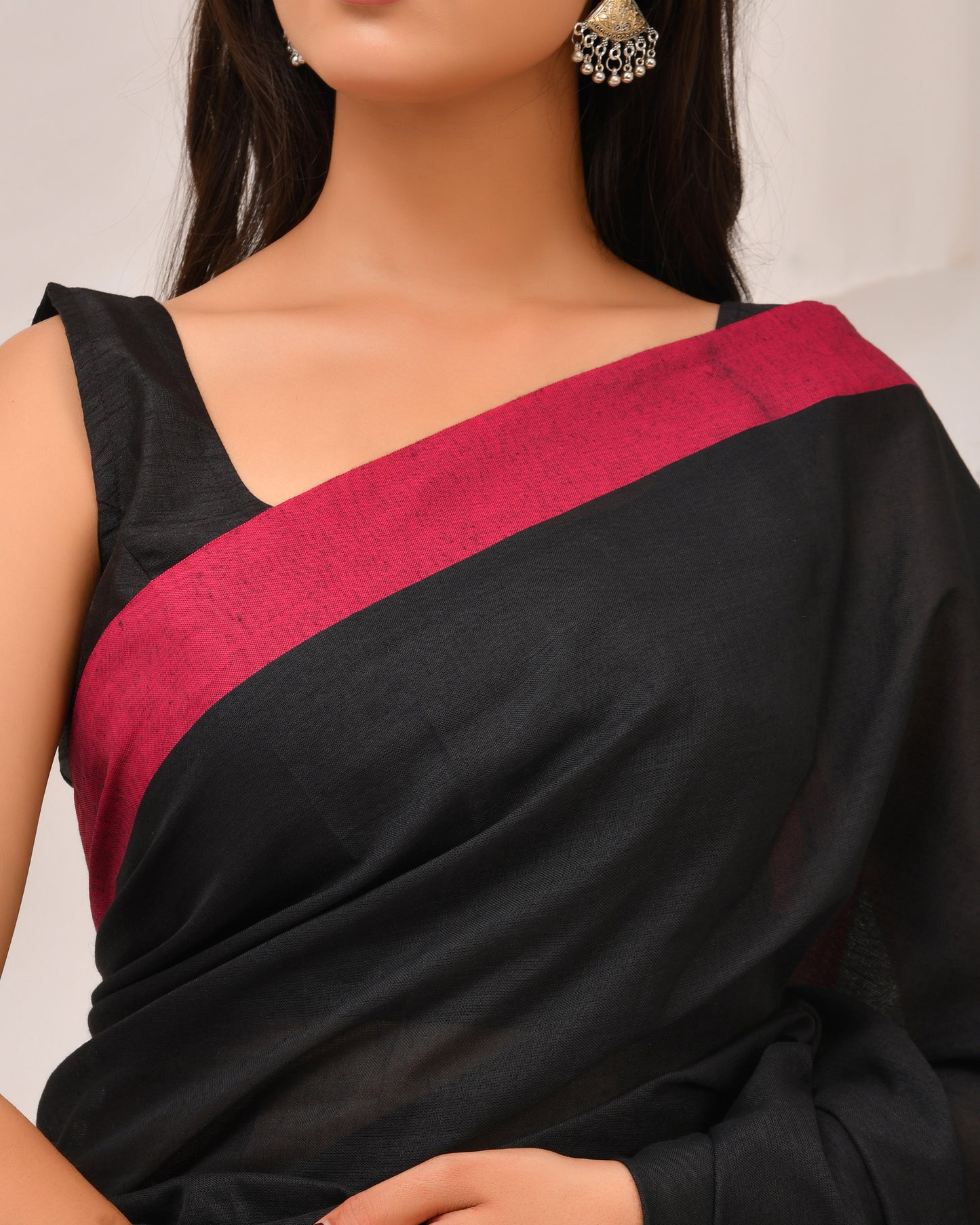 Rangin Deep Cotton Saree in Black, Pink & Mustard Yellow - Dual Tone | Festive Grace