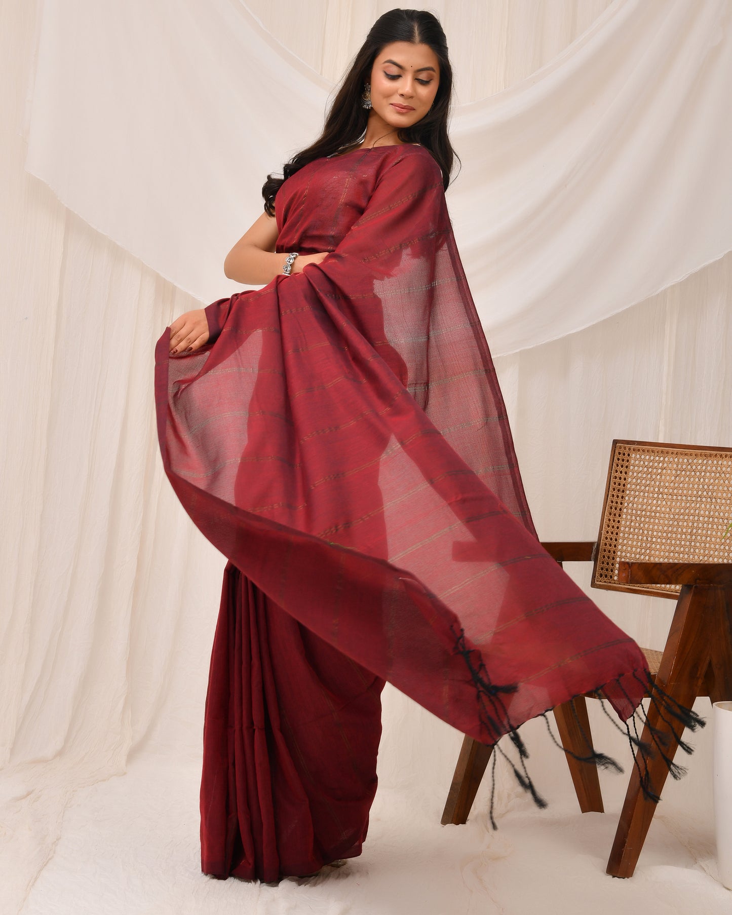 Cotton-Silk Blend Handmade Saree with Stripe | Timeless Textures