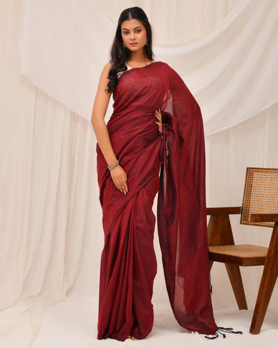 Cotton-Silk Blend Handmade Saree with Stripe | Timeless Textures