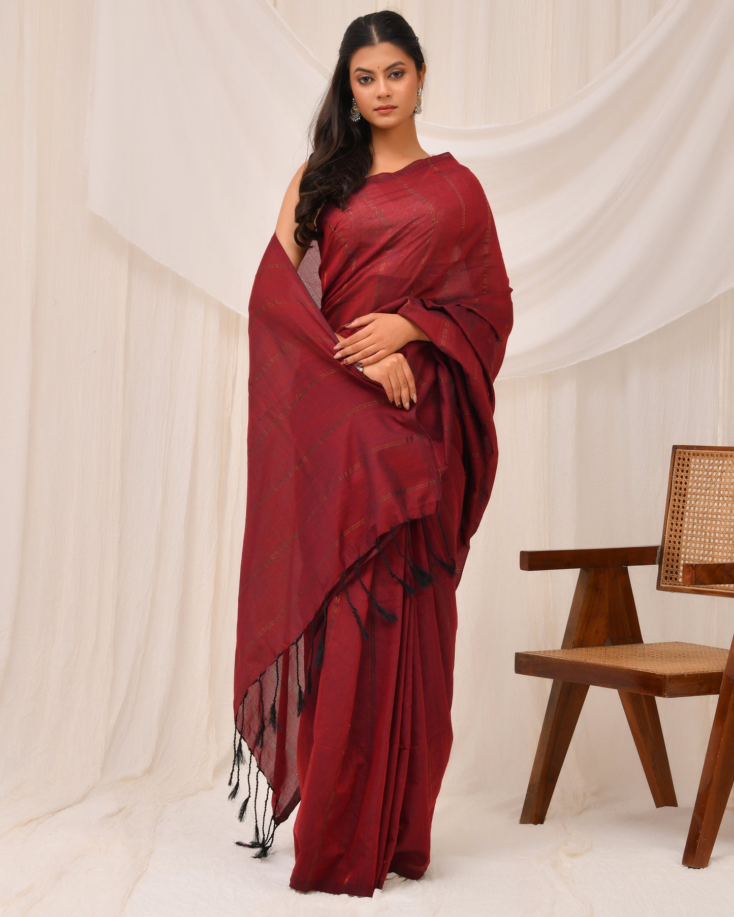 Cotton-Silk Blend Handmade Saree with Stripe | Timeless Textures