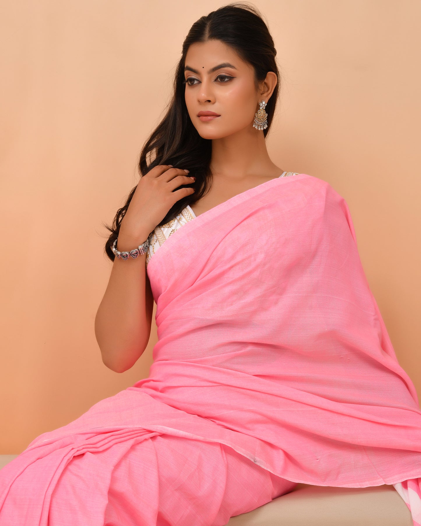 Gulabi Playful Handloom Cotton Saree