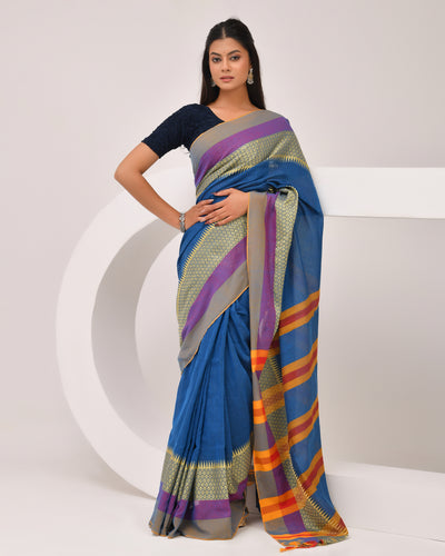 Indranil Classic handloom Saree in Royal Blue | Festive Grace