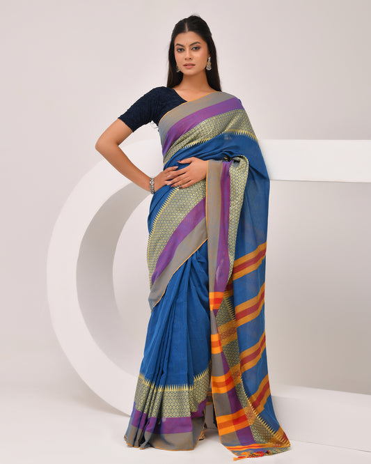 Indranil Classic handloom Saree in Royal Blue | Festive Grace