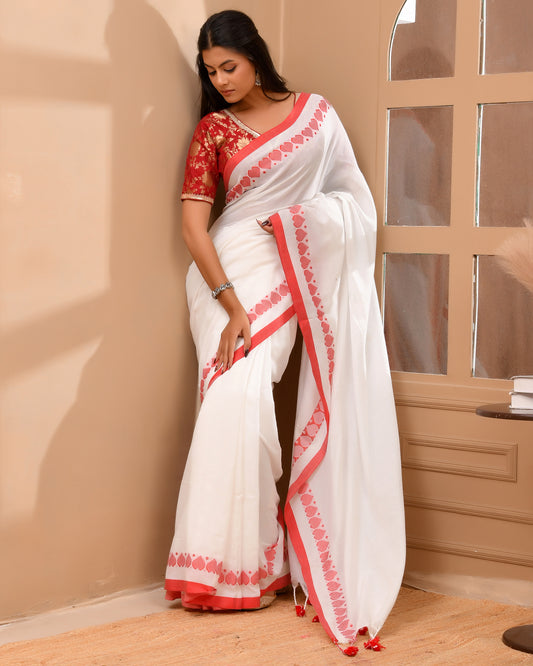 Heart Embroidery Cotton Handwoven Saree | Festive Season