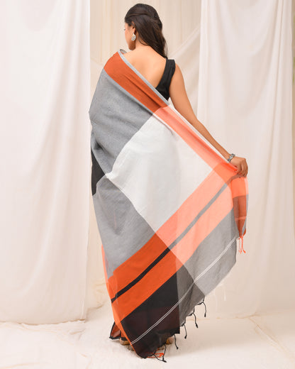 Dhrubo Handloom Cotton Saree in Dual Tone Black & Steel Gray | Everyday Classics