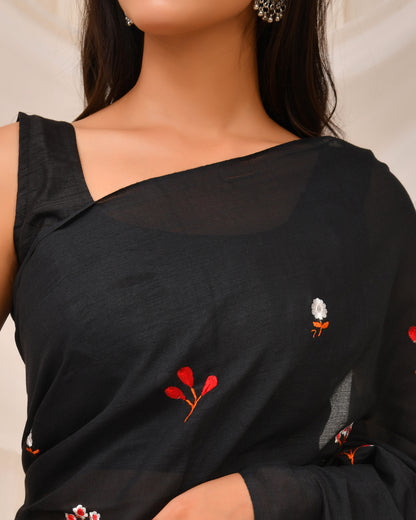 Black Floral Cotton Handloom Saree