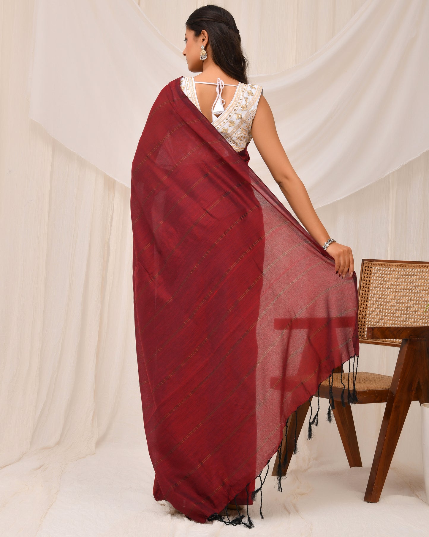 Cotton-Silk Blend Handmade Saree with Stripe | Timeless Textures