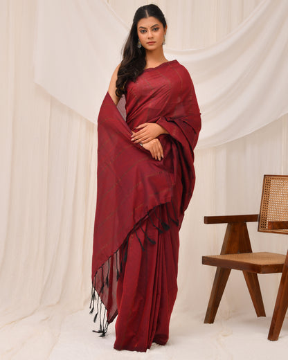 Cotton-Silk Blend Handmade Saree with Stripe | Timeless Textures
