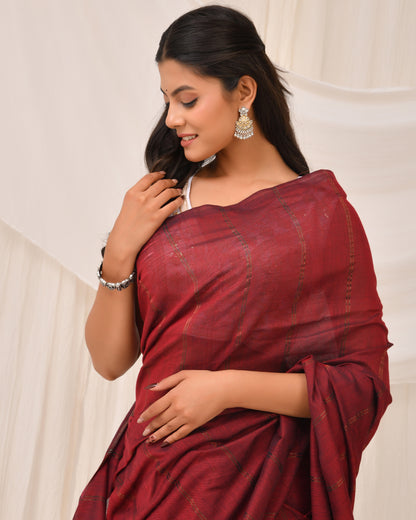 Cotton-Silk Blend Handmade Saree with Stripe | Timeless Textures