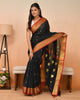 Tangail Cotton Silk Blend Saree in Black + Gold Zari | Queens in Wedding