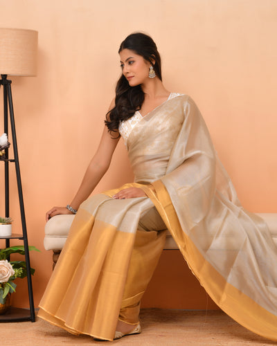 Tissue Silk Saree in Gold and Silver Tone | Festive Grace