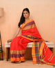 Authentic Shantipuri Cotton Saree in Gerua Orange | Festive Grace