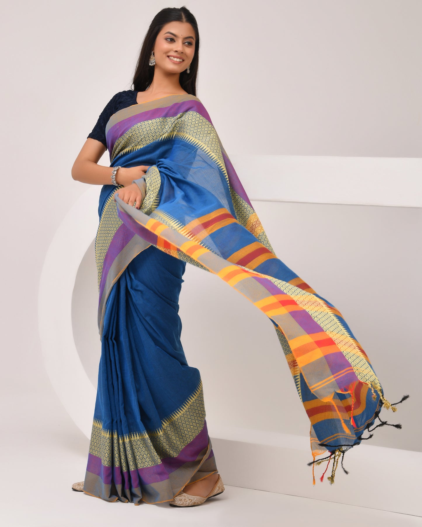 Indranil Classic handloom Saree in Royal Blue | Festive Grace