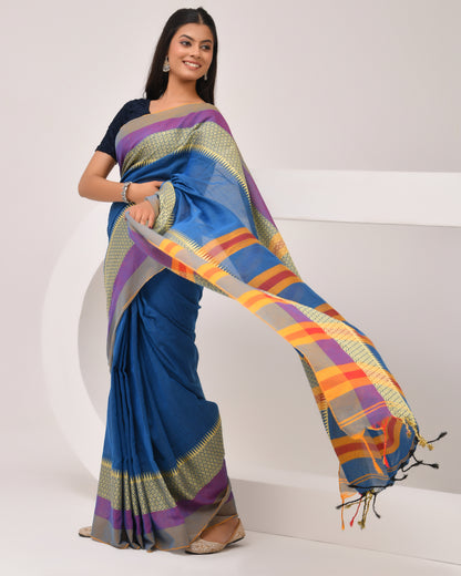 Indranil Classic handloom Saree in Royal Blue | Festive Grace