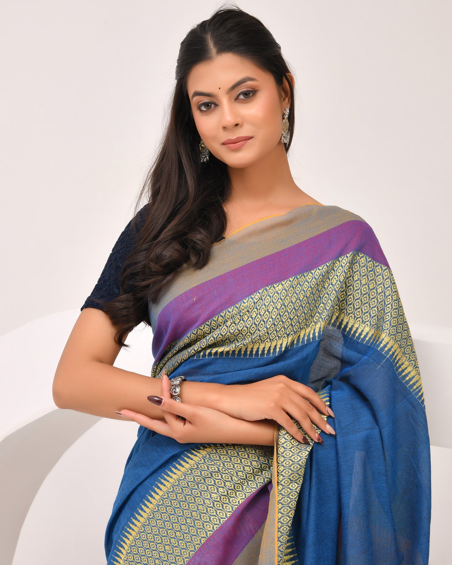 Indranil Classic handloom Saree in Royal Blue | Festive Grace