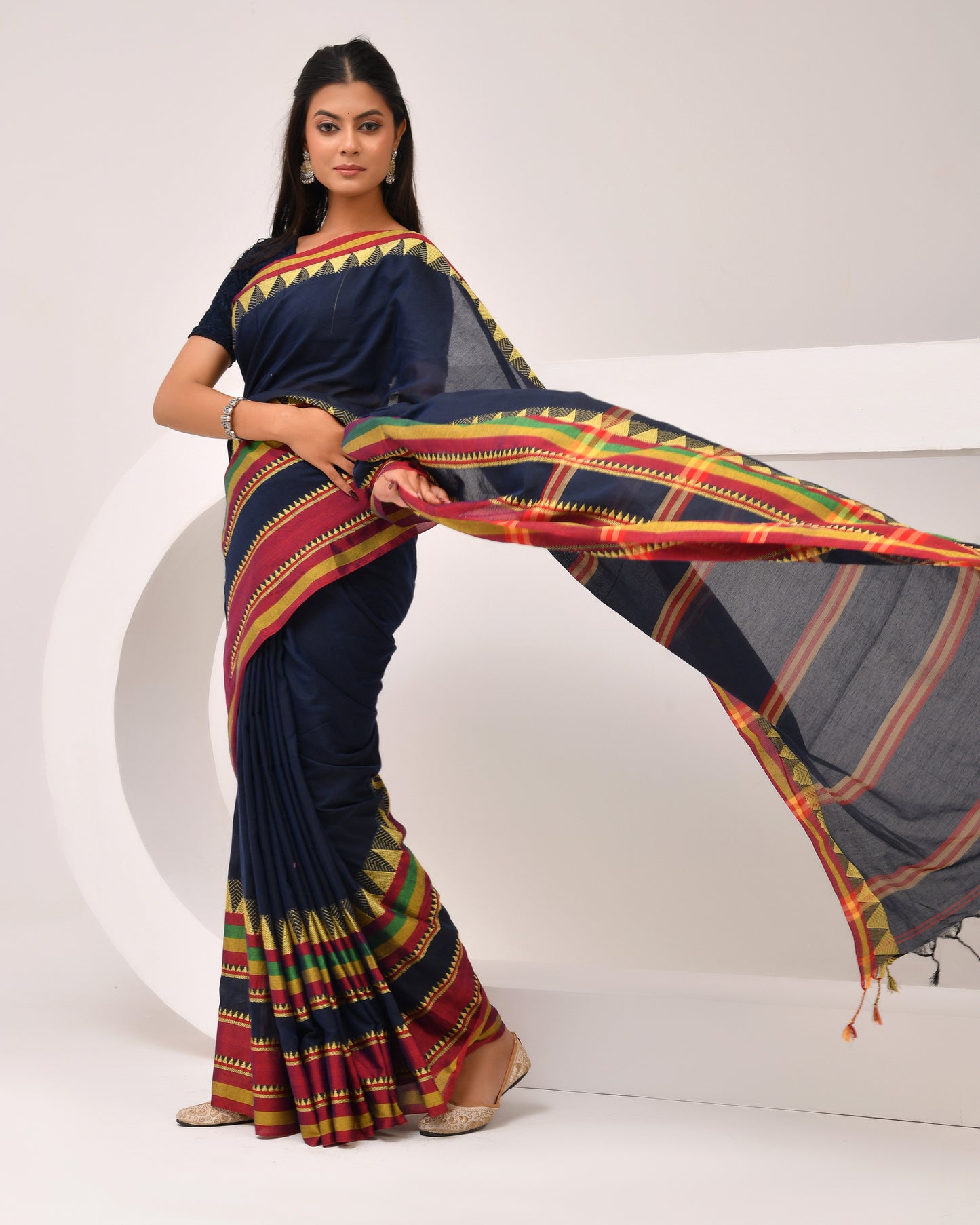 Mayuri Handloom Cotton Saree in Deep Blue | Festive Grace