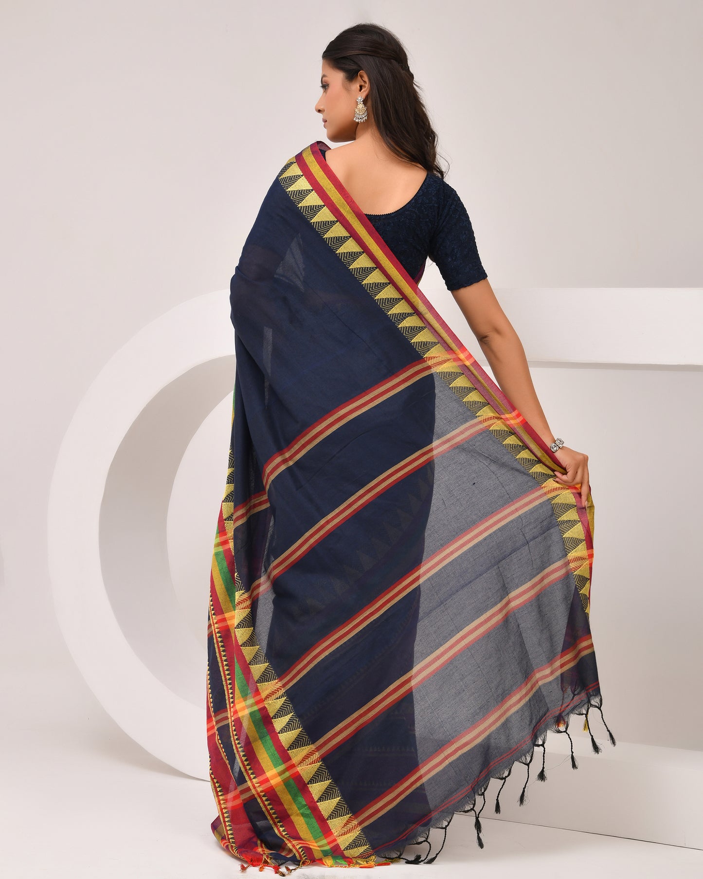 Mayuri Handloom Cotton Saree in Deep Blue | Festive Grace