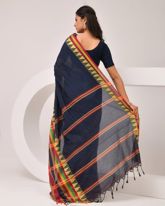 Mayuri Handloom Cotton Saree in Deep Blue | Festive Grace