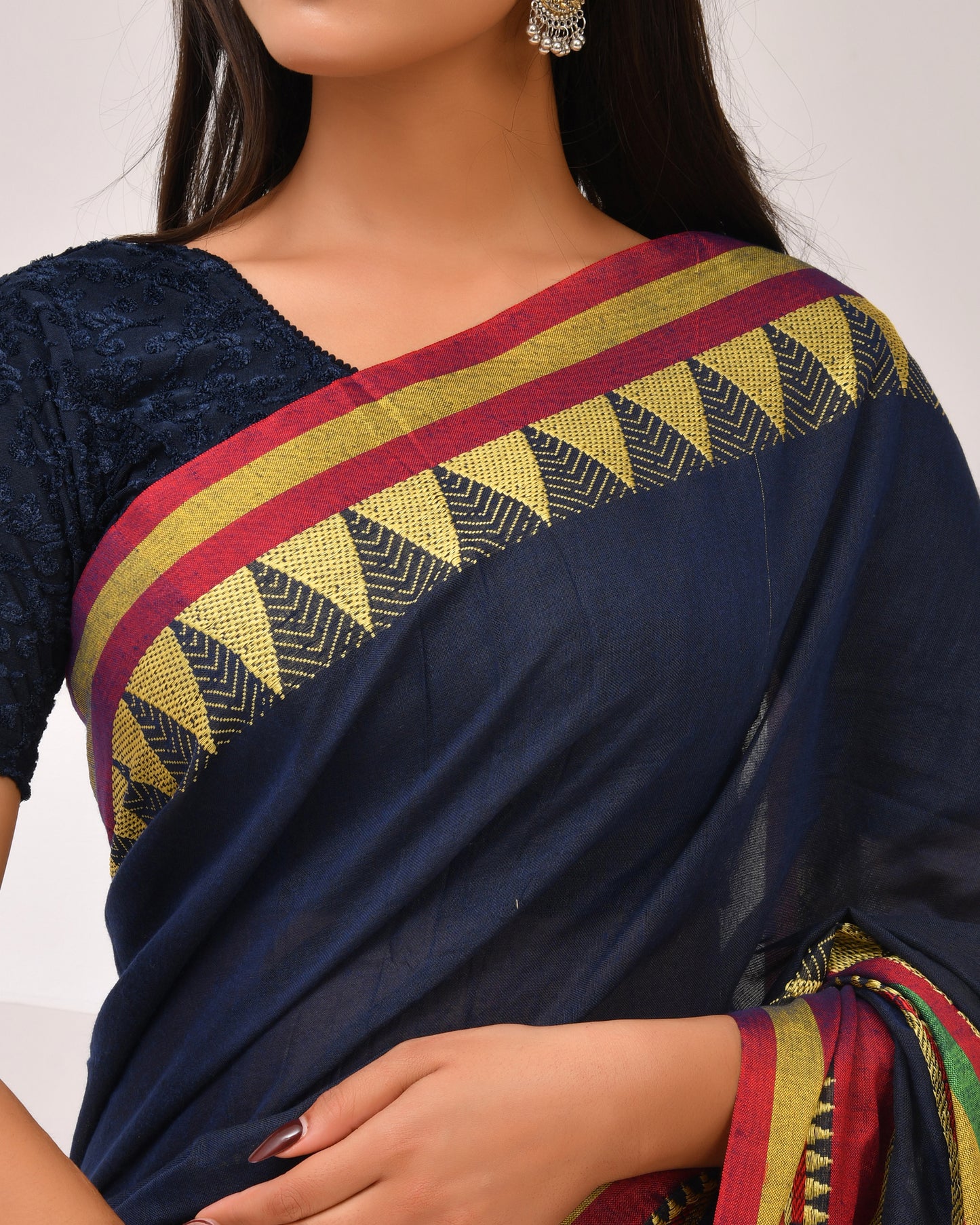Mayuri Handloom Cotton Saree in Deep Blue | Festive Grace
