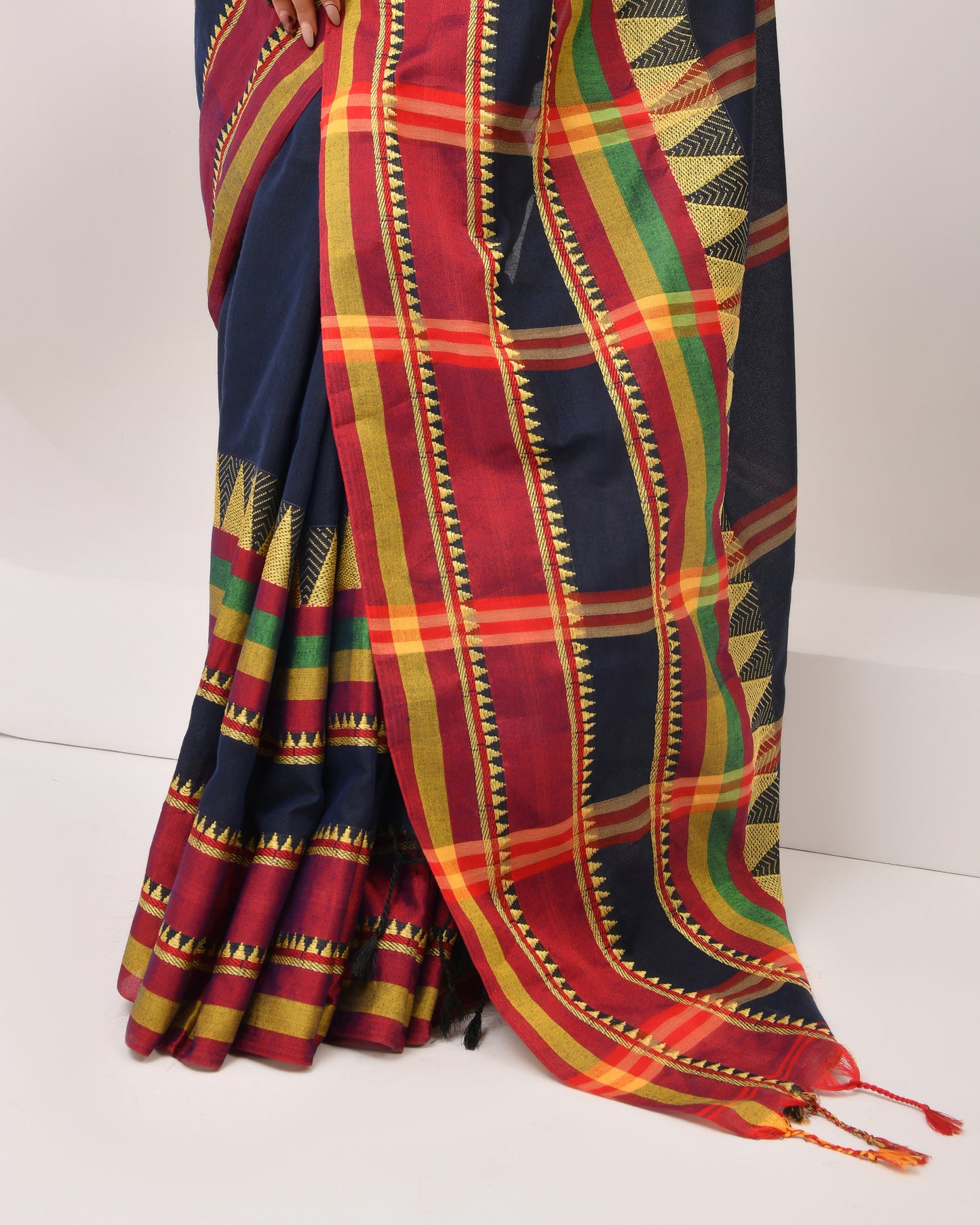 Mayuri Handloom Cotton Saree in Deep Blue | Festive Grace