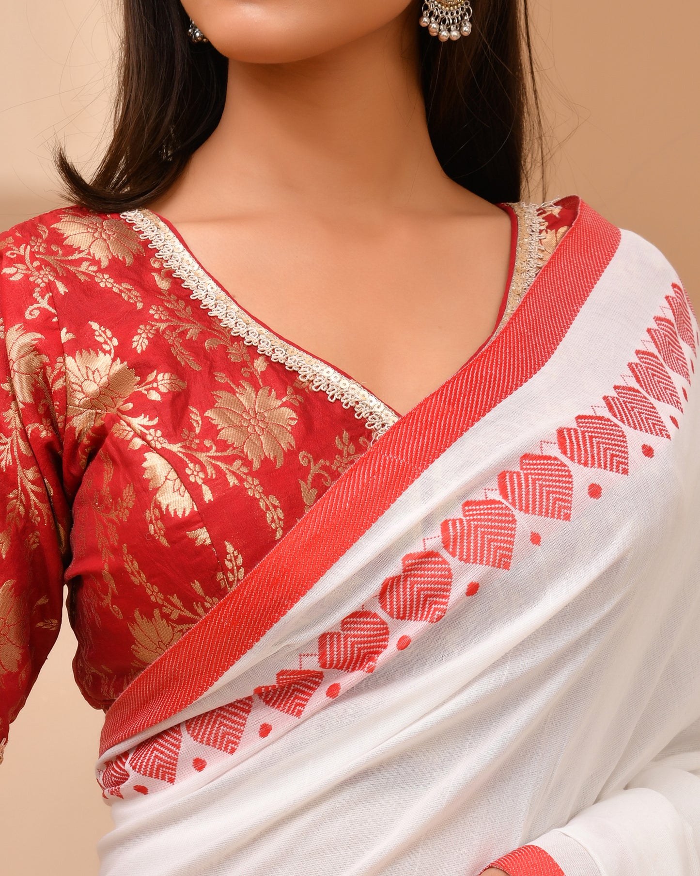Heart Embroidery Cotton Handwoven Saree | Festive Season