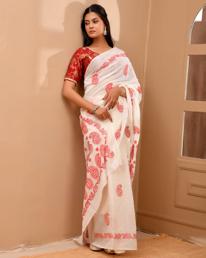Jamdani Embroidery Cotton Handloom Saree | Festive Grace